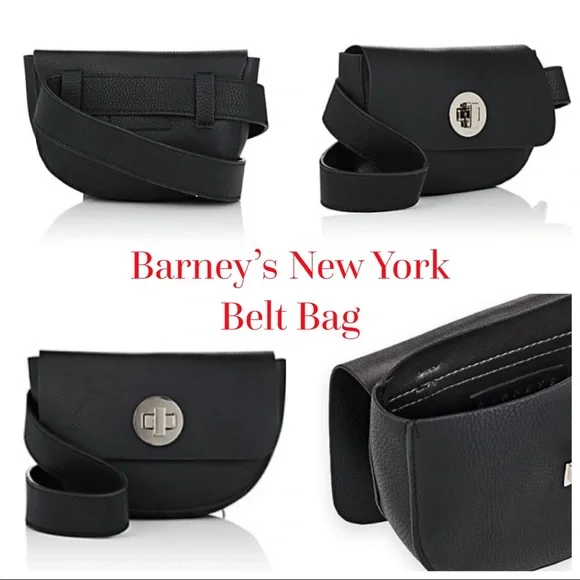 Barney's New York Black Leather Belt Bag with Silver Hardware New - Picture 3 of 10